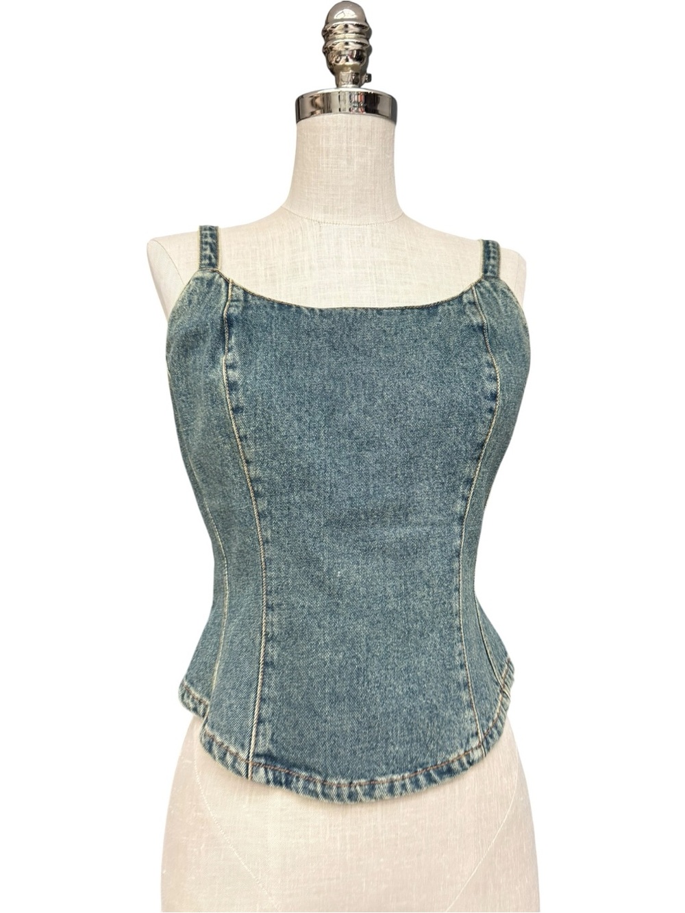 Vintage Y2K Jeanology Denim Corset Top Medium Wash Zip Back Bustier Cami Size 10 - Picture 1 of 12